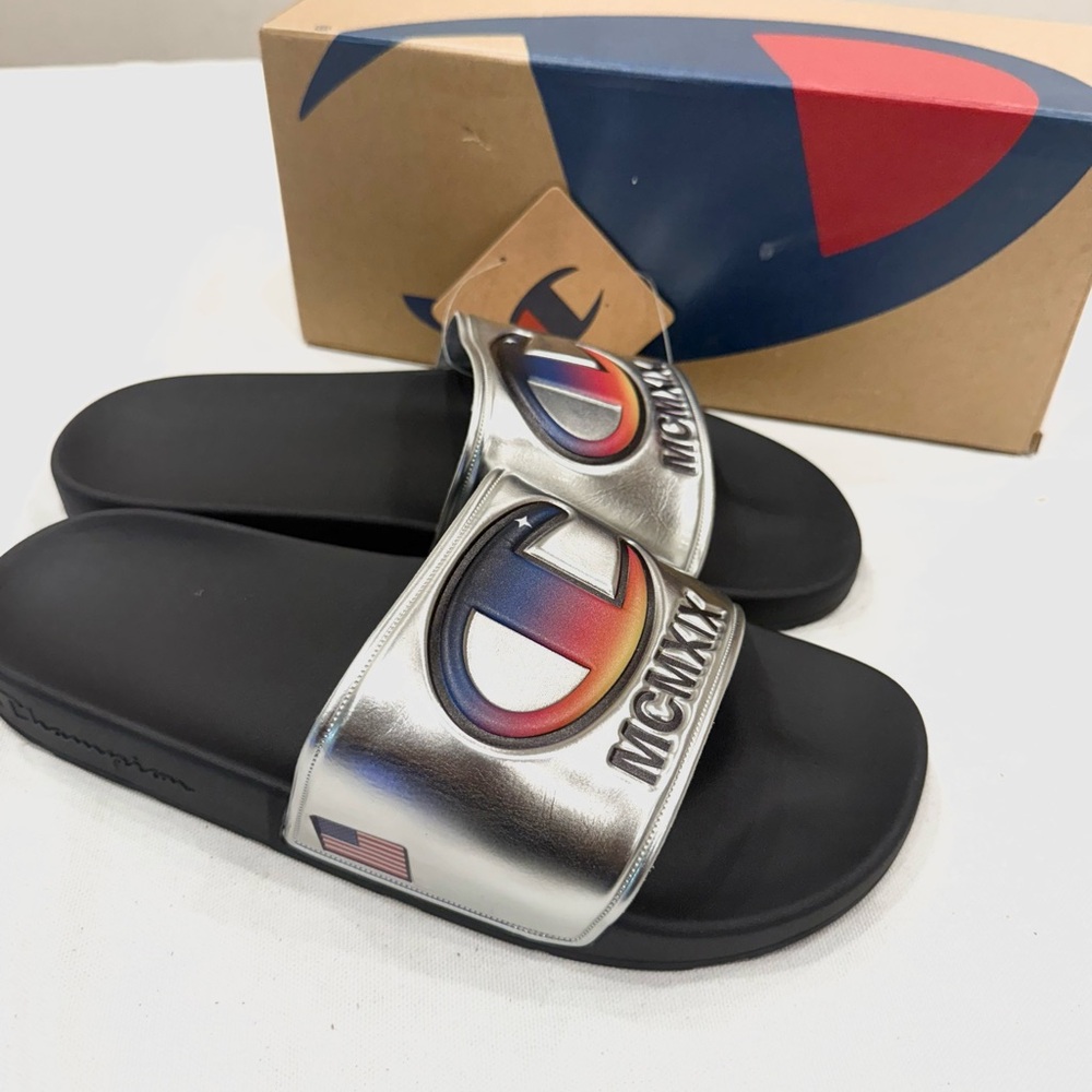 CHAMPION IPO METALLIC UNISEX SLIDES COLOR SLIVER METALLIC